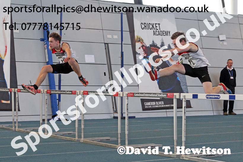Boys 60 metres hurdles, NECAA Championships and Open Indoor Pentathlon, Gateshead College Academy of Sport. Photo: David T. Hewitson/Sports for All Pics